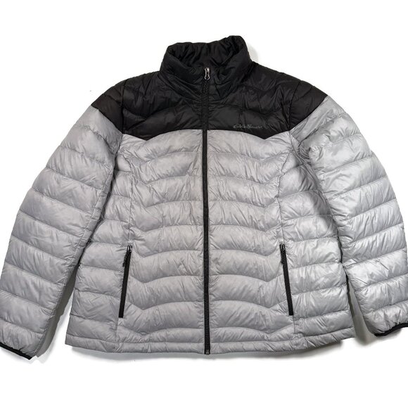 Eddie Bauer Jacket Womens XXL Two Tone Colorblock Down Puffer Coat Black Gray - Picture 1 of 10